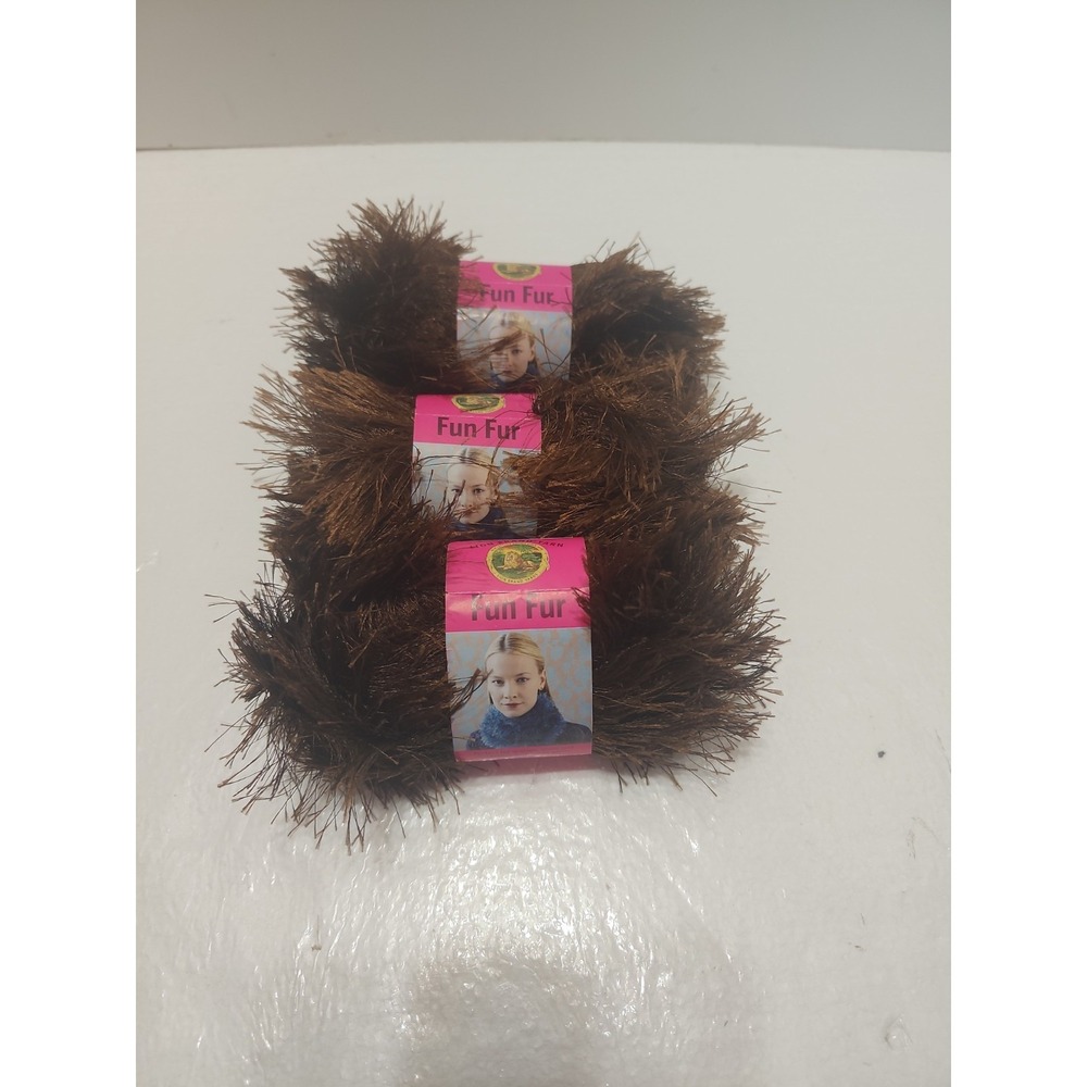 Lion Brand Fun Fur Eyelash Yarn Chocolate Lot Of 3